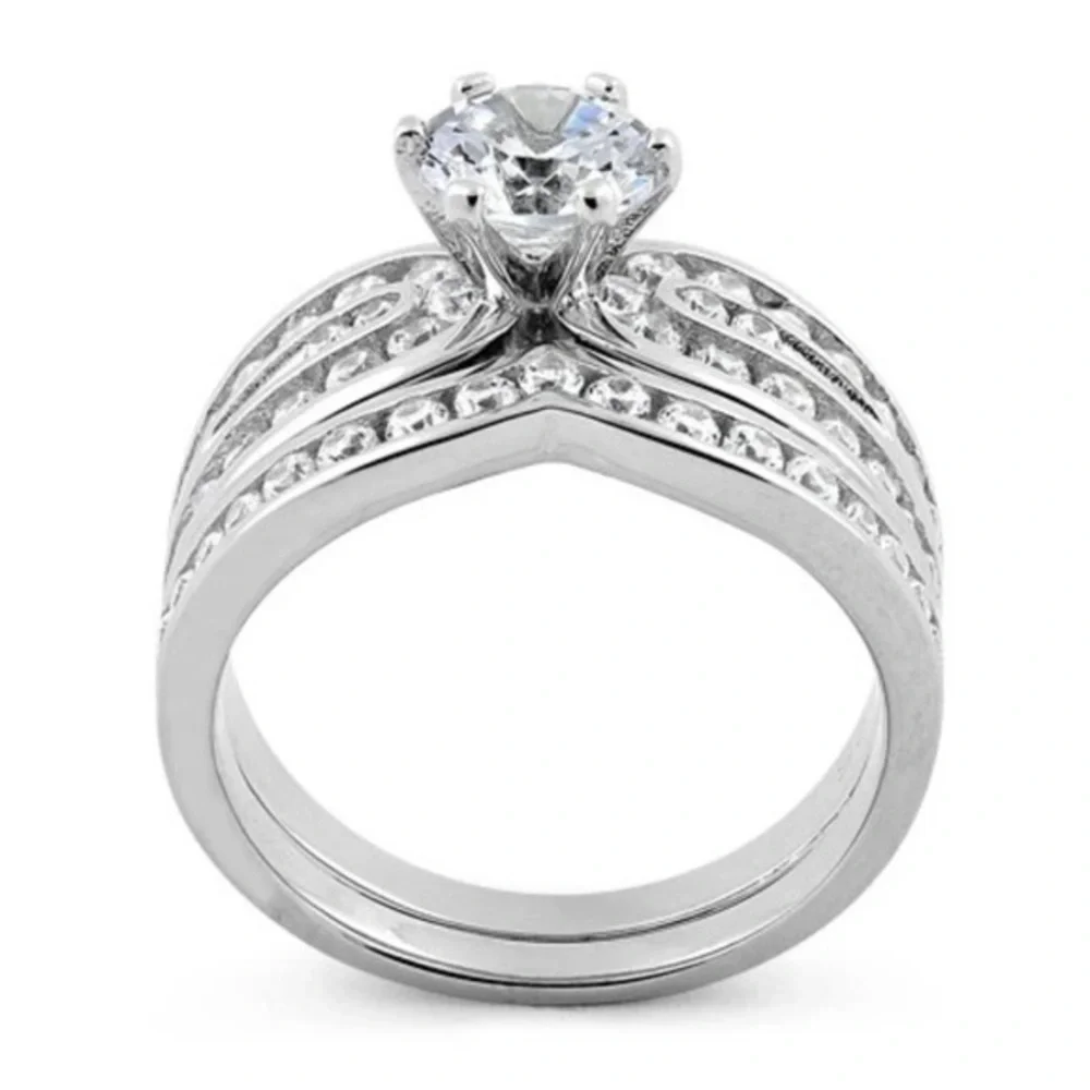 925 Sterling Silver Elegant Engagement Set CZ Ring